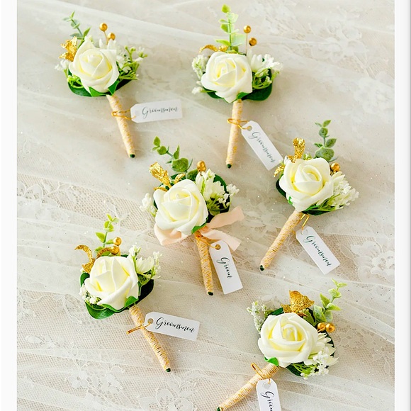 Lings Moment Other - Classic White Boutonniere with Yellow Accents